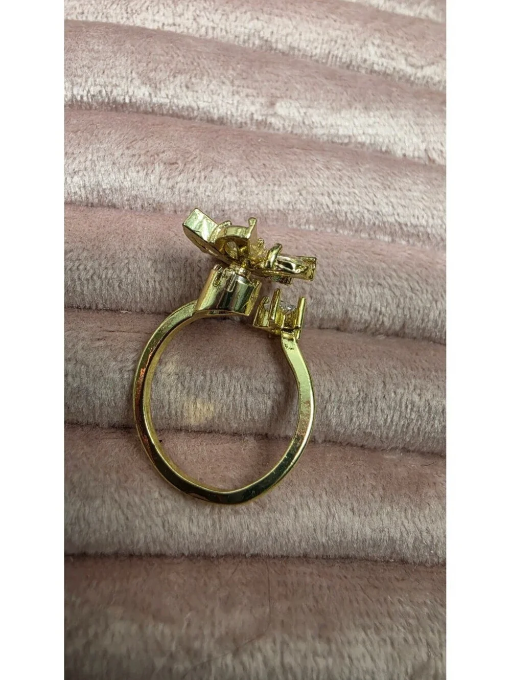 Gold Tone Adjustable Spinning Fidget Ring with Clear Stones Size 5